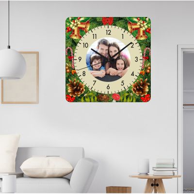 Ceas de perete happy christmas -30x30 cm-plastic-patrat-multicolor