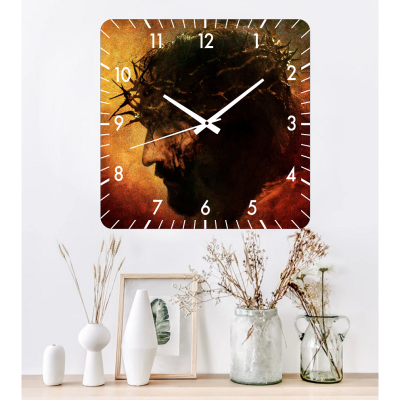 Ceas de perete isus hristos -48x48 cm-plastic-patrat-multicolor