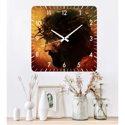 Ceas De Perete Isus Hristos -48x48 Cm-plastic-patrat-multicolor
