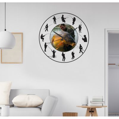Ceas de perete la pescuit -alb-40x40 cm-plastic-patrat