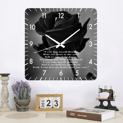 Ceas de perete miley cyrus flowers -negru-40x40 cm-plastic-patrat