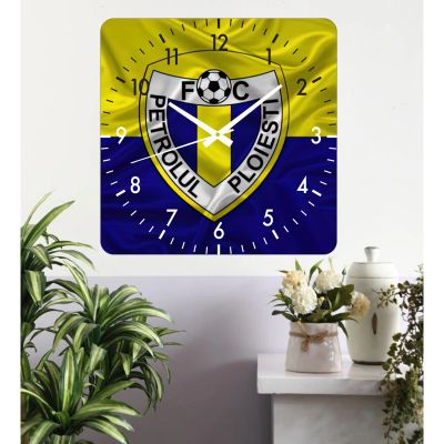 Ceas de perete petrolul ploiesti -galben-30x30 cm-plastic-patrat