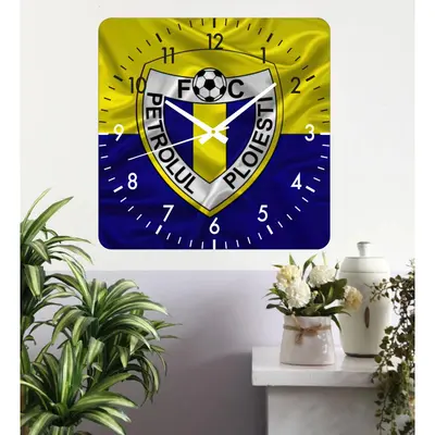 Ceas De Perete Petrolul Ploiesti -galben-48x48 Cm-plastic-patrat