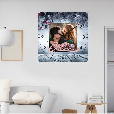 Ceas de perete silver christmas -gri-40x40 cm-plastic-patrat
