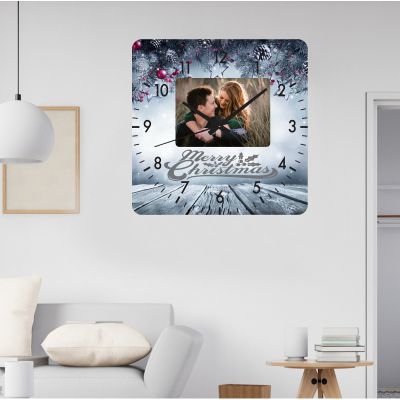 Ceas de perete sparkle christmas -gri-48x48 cm-plastic-patrat