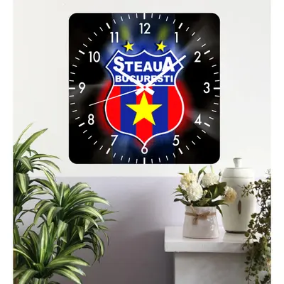 Ceas De Perete Steaua Bucuresti -40x40 Cm-plastic-patrat-multicolor