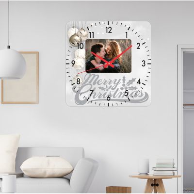 Ceas de perete white christmas -gri-48x48 cm-plastic-patrat