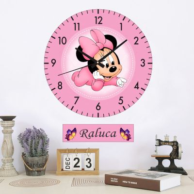 Ceas pentru copii bebe minnie -roz-plastic-rotund-30 cm