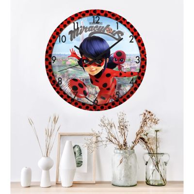 Ceas pentru copii buburuza -rosu-plastic-rotund-30 cm