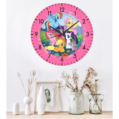 Ceas pentru copii micii ponei -roz-plastic-rotund-30 cm