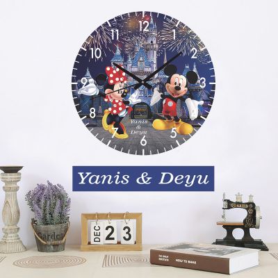 Ceas pentru copii mickey si minnie -albastru-plastic-rotund-30 cm