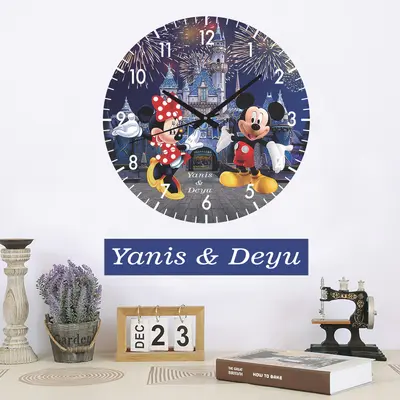 Ceas Pentru Copii Mickey Si Minnie -albastru-plastic-rotund-30 Cm