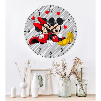 Ceas pentru copii minnie si mickey mouse -gri-plastic-rotund-30 cm