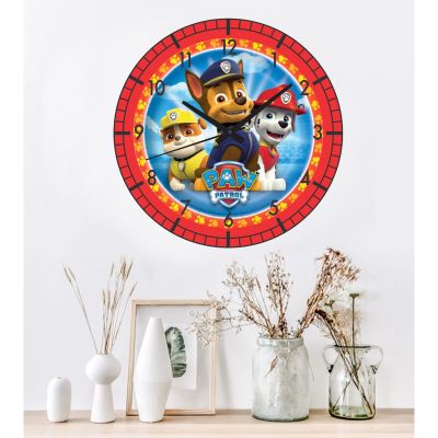 Ceas pentru copii patrula catelusilor -rosu-plastic-rotund-30 cm