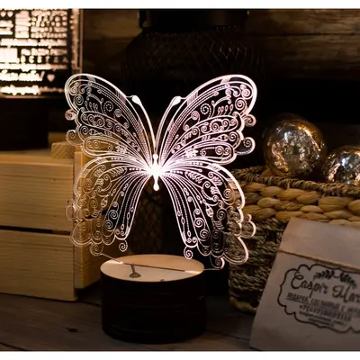 Lampa 3d Led - Fluture -alba