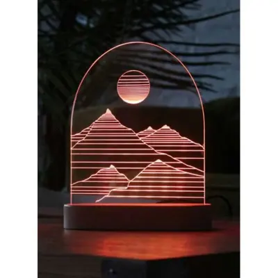 Lampa 3d Led - Noapte In Munti -luminata Cu Telecomanda