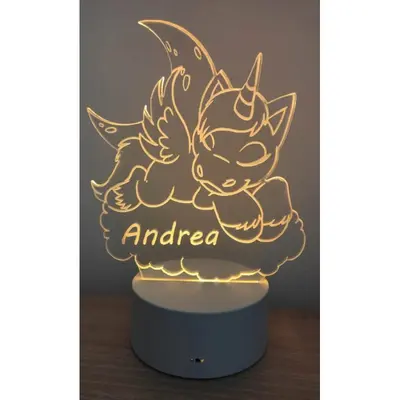 Lampa 3d Led - Unicorn -alba