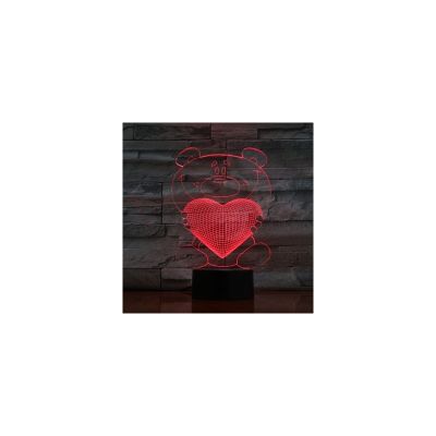 Lampa 3d led - ursulet cu inimioara -luminata cu telecomanda
