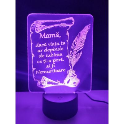Lampa led 3d "iubita mama" -luminata cu telecomanda