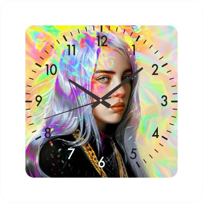 Ceas de perete billie eilish -48x48 cm-plastic-patrat-multicolor