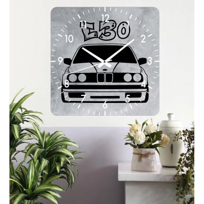 Ceas de perete bmw e30 gray -gri-40x40 cm-plastic-patrat