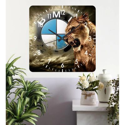 Ceas de perete bmw power -48x48 cm-plastic-patrat-multicolor