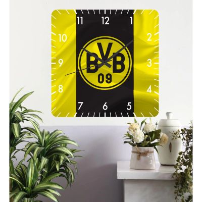 Ceas de perete borussia dortmund -galben-48x48 cm-plastic-patrat