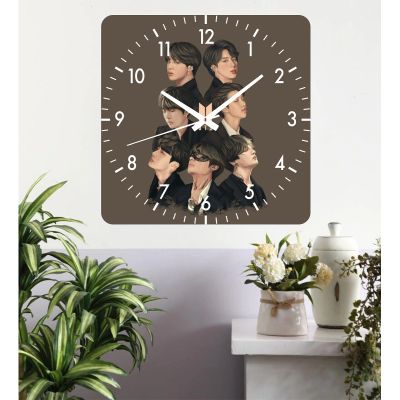 Ceas de perete bts -48x48 cm-plastic-patrat-multicolor