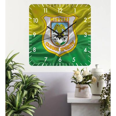 Ceas de perete cs mioveni -galben-48x48 cm-plastic-patrat