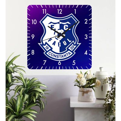 Ceas de perete fc farul constanta -30x30 cm-plastic-patrat-mov