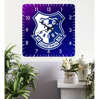 Ceas De Perete Fc Farul Constanta -48x48 Cm-plastic-patrat-mov