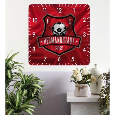 Ceas de perete fc hermannstadt -rosu-40x40 cm-plastic-patrat