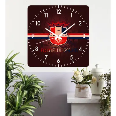 Ceas De Perete Fc Otelul Galati -rosu-30x30 Cm-plastic-patrat