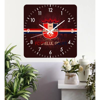 Ceas de perete fc otelul galati -rosu-40x40 cm-plastic-patrat