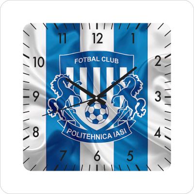 Ceas de perete fc politehnica iasi -albastru-40x40 cm-plastic-patrat