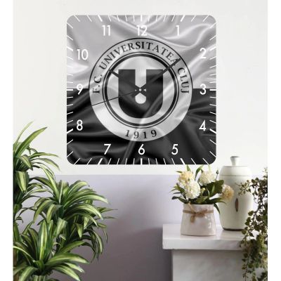 Ceas de perete fc universitatea cluj -gri-40x40 cm-plastic-patrat