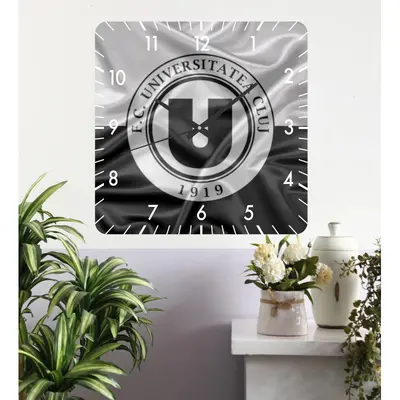Ceas De Perete Fc Universitatea Cluj -gri-40x40 Cm-plastic-patrat