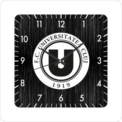 Ceas de perete fc universitatea cluj -negru-40x40 cm-plastic-patrat