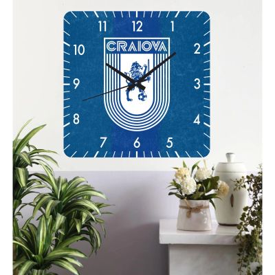 Ceas de perete fcu craiova 4 -albastru-40x40 cm-plastic-patrat