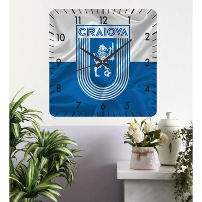 Ceas de perete fcu craiova 5 -albastru-48x48 cm-plastic-patrat