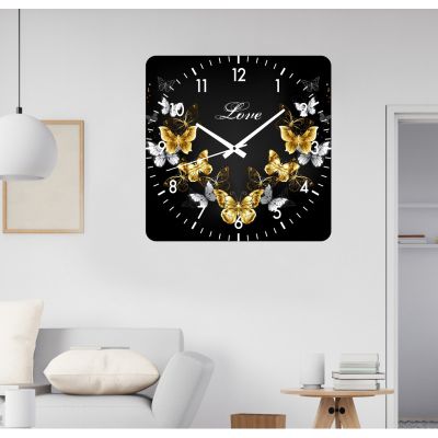 Ceas de perete fluturi -negru-40x40 cm-plastic-patrat