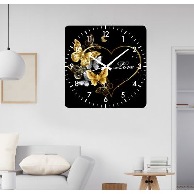 Ceas de perete fluturi in zbor -negru-40x40 cm-plastic-patrat