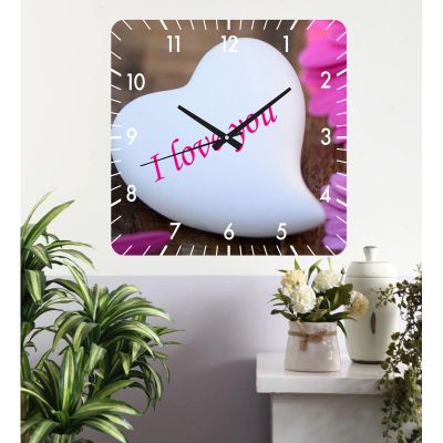 Ceas de perete i love you -40x40 cm-plastic-patrat-multicolor