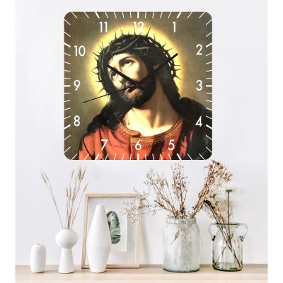 Ceas de perete isus -48x48 cm-plastic-patrat-multicolor