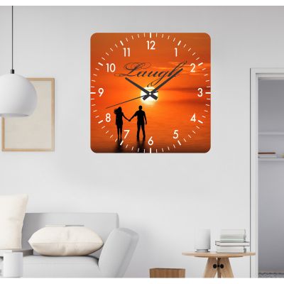Ceas de perete laugh -portocaliu-40x40 cm-plastic-patrat
