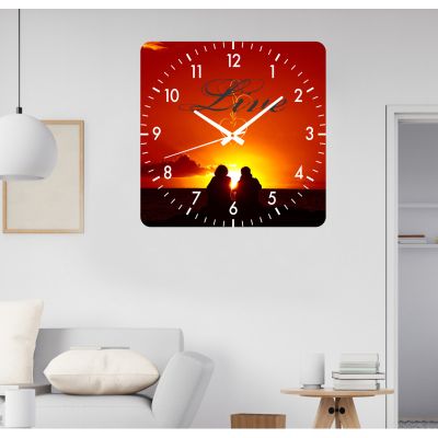 Ceas de perete live -rosu-40x40 cm-plastic-patrat