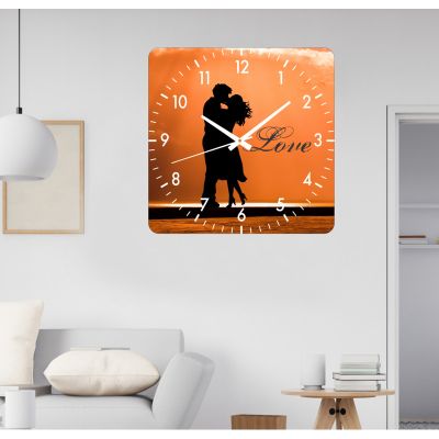 Ceas de perete love -portocaliu-40x40 cm-plastic-patrat
