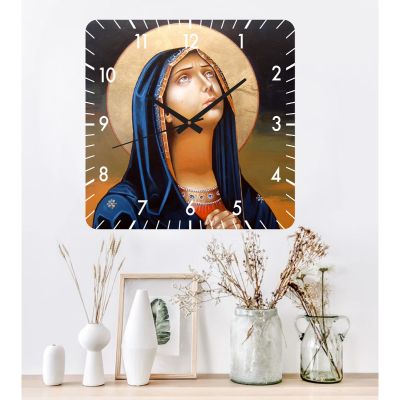 Ceas de perete maica domnului -48x48 cm-plastic-patrat-multicolor