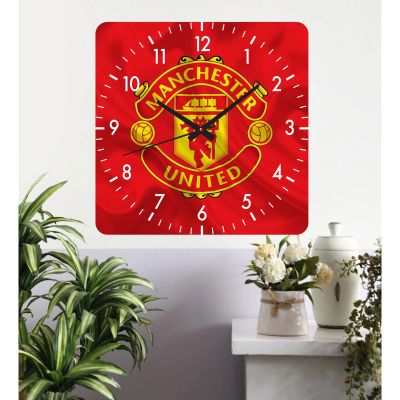 Ceas de perete manchester united -rosu-40x40 cm-plastic-patrat