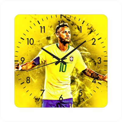 Ceas de perete neymar -galben-48x48 cm-plastic-patrat